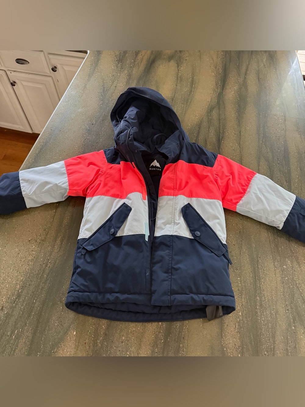 Burton Kids Navy, Orange & Light Gray Colorblock Hooded Puffer
